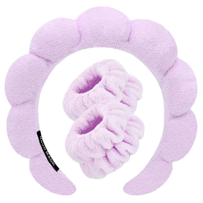 Spa Headbands for Washing Face Wristband Set Sponge Makeup Skincare Headband by Tetizo