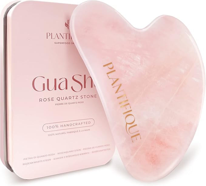 PLANTIFIQUE Rose Quartz Gua Sha Tool – Anti-Aging Face Massager & Jawline Shaper by Plantifique