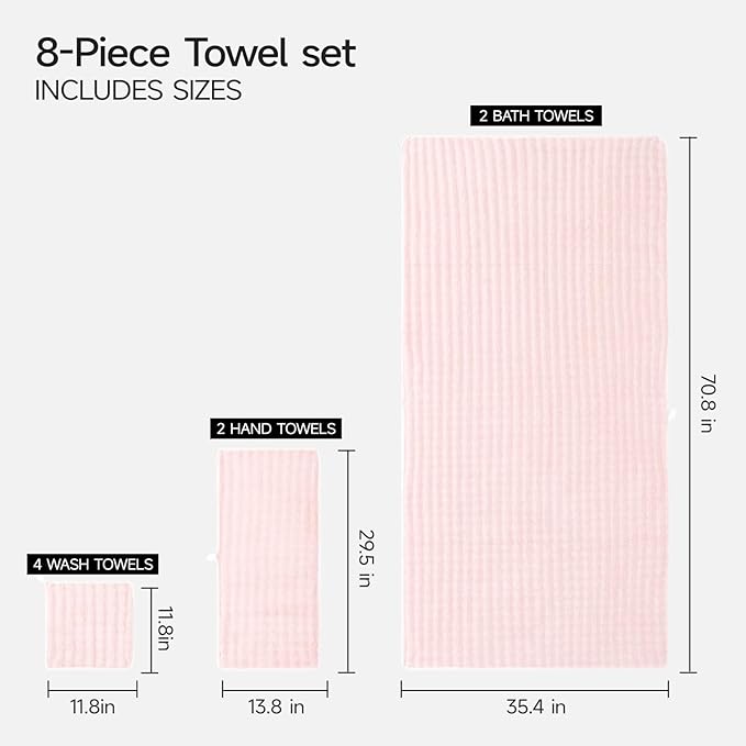 REDKISS Soft Bath Towel Sets 8-Piece, Microfiber Quick Dry & Absorbent - Image 3