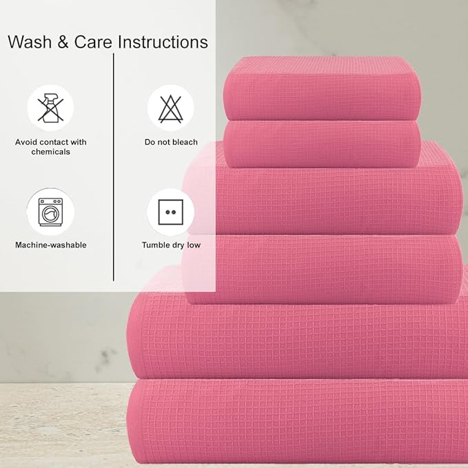CASA COPENHAGEN Waffle 6Pcs 100% Egyptian Cotton Large Designer Towels Gift - Image 4