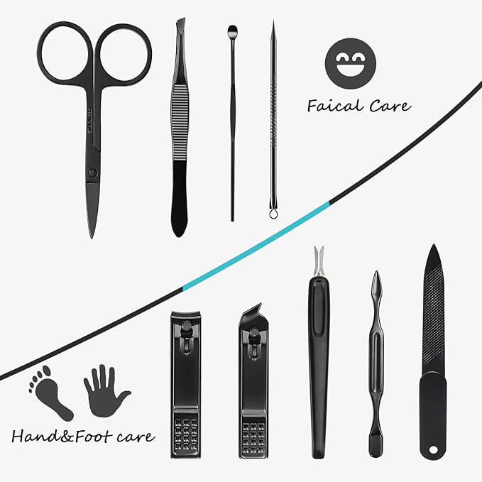 HANTEKAS Manicure Set 9 in 1 Stainless Steel, Nail Clippers Scissors Pedicure - Image 5