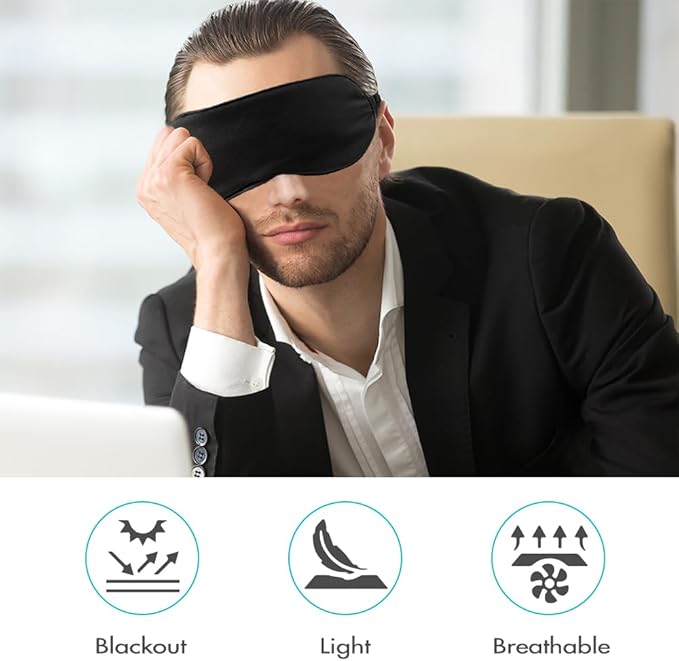 2 PCS Black Satin Sleep Masks, Adjustable Silk Eye Mask - Image 5