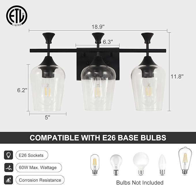 Bathroom Light Fixtures, Matte Black Vanity Lights - Image 4