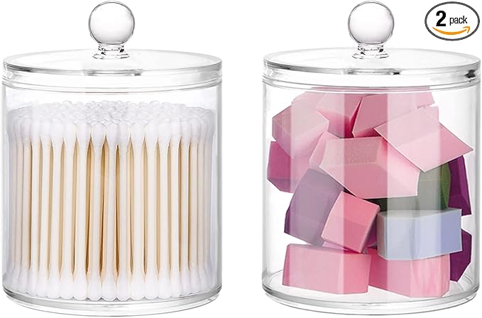 20-Ounce Qtip Holder Storage Canister Set of 2, Bathroom Makeup Organizer by DAPOWER
