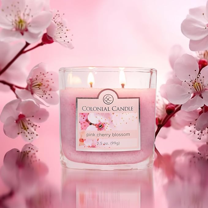 Colonial Candle Pink Cherry Blossom Scented Jar Candle, 2 Wick, 3.5 oz - Image 3