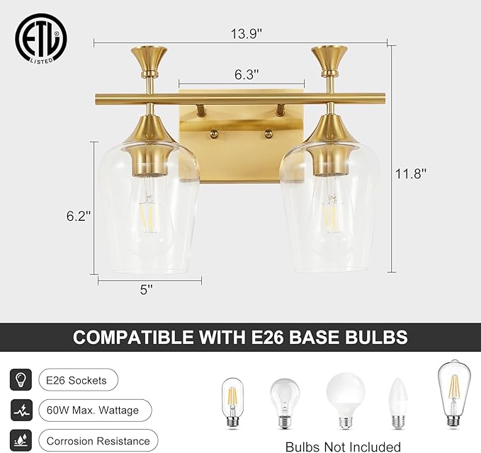 Bathroom Light Fixtures, Brushed Gold Vanity Lights - Image 4