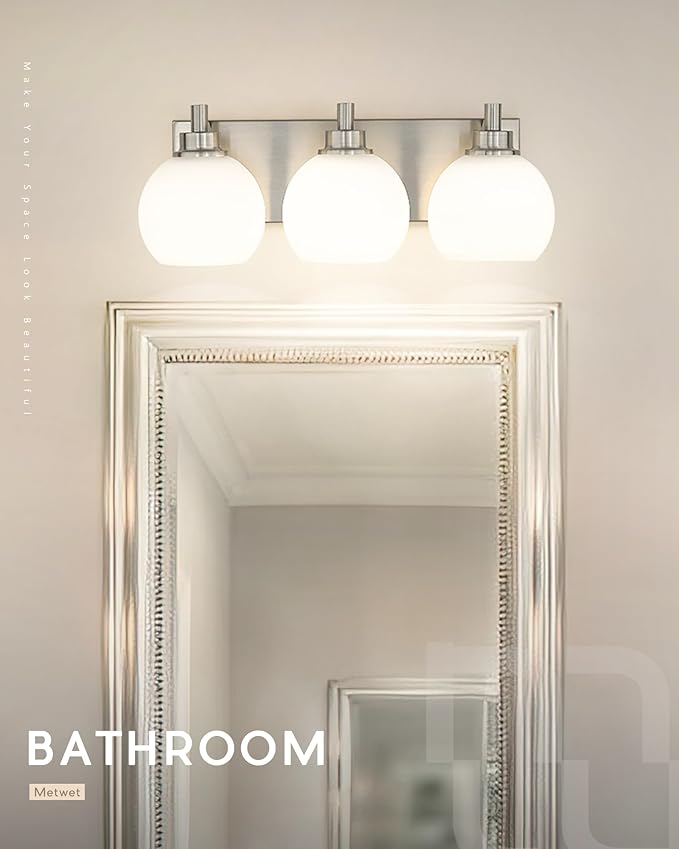 Bathroom Light Fixtures, 3-Light Brushed Nickel Vanity Light, Modern Wall - Image 5