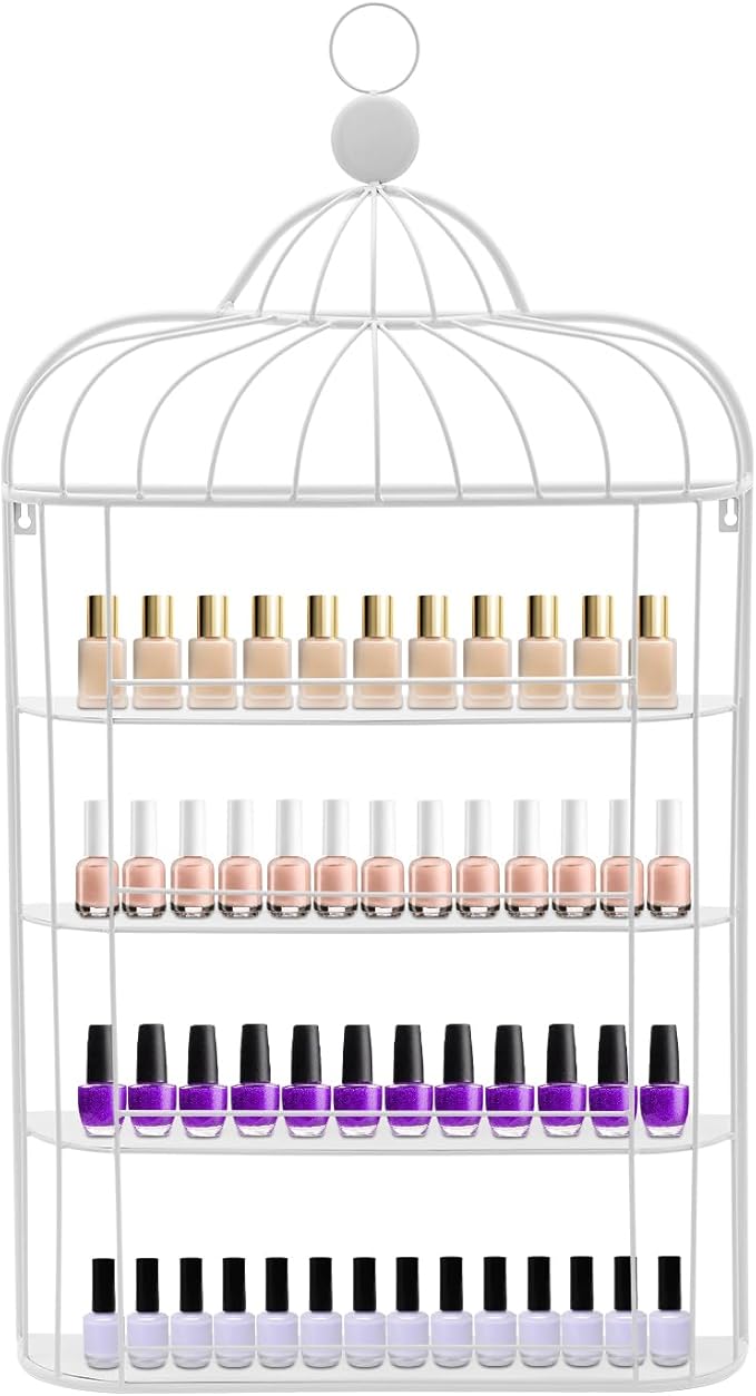 Nail Polish Organizer Wall Mounted, 4-Tier Nail Polish Storage Rack, Metal Nail by Milzeone