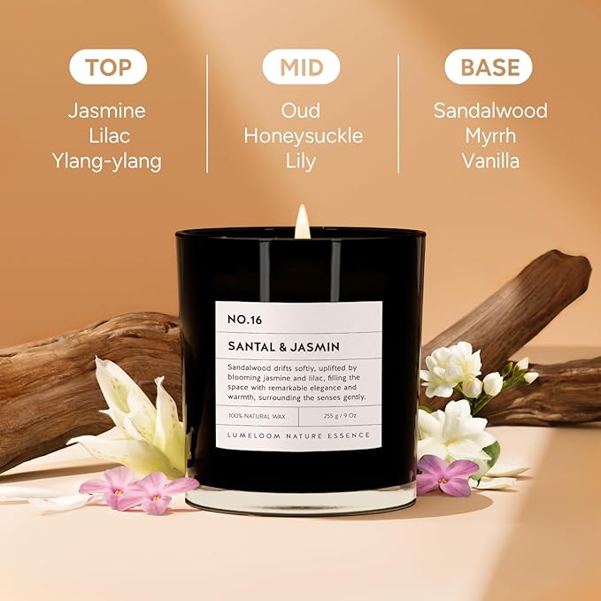 Santal & Jasmine Luxury Scented Candles, 9oz Soy Wax Candles - Image 2