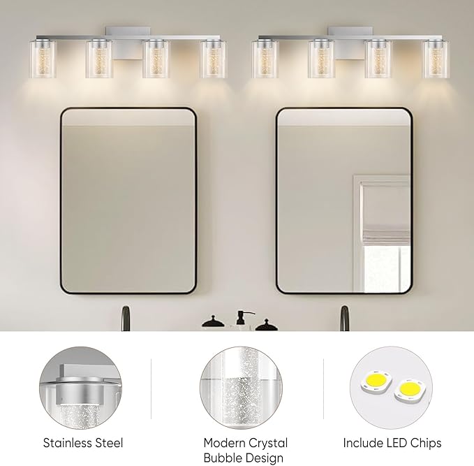 LED Modern Bathroom Light Fixtures Over Mirror, 4-Light Brushed Nickel Vanity - Image 4