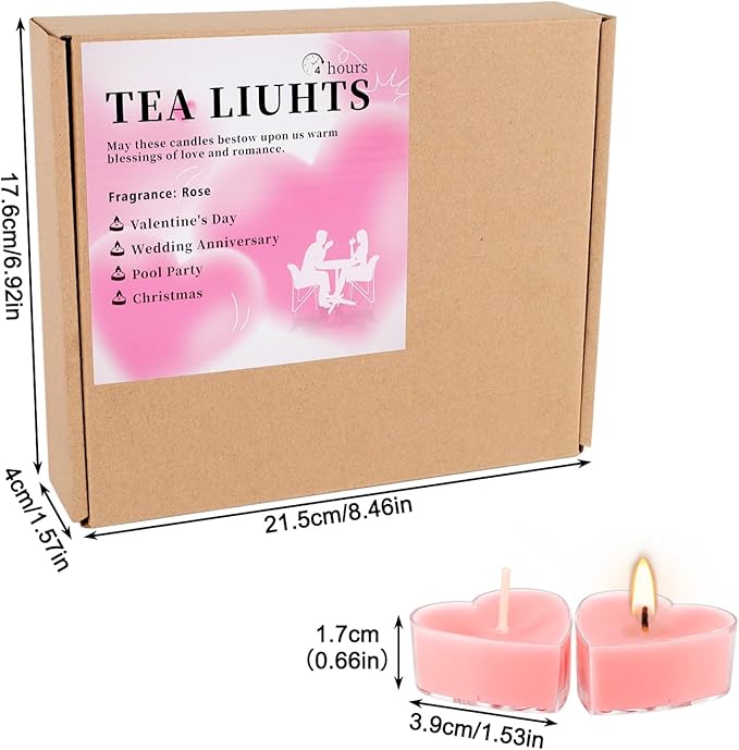 Valentine's Gift 50 PCS Heart Shaped Tea Light Candles, Rose Scented 4-Hour - Image 2
