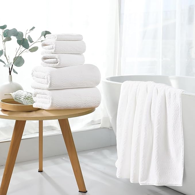 8 Piece Bath Towel Set White|2 Oversized Large Bath Sheet, 2 Hand Towels - Image 7