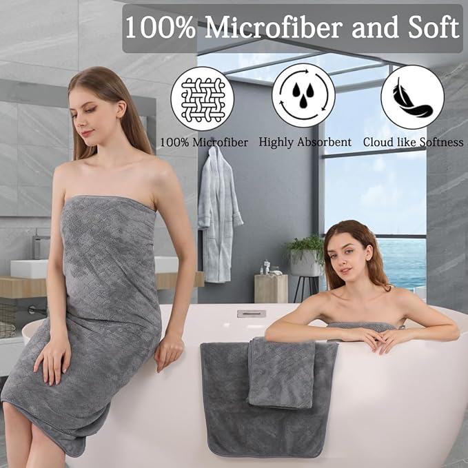 Ycosy Gray Bath Towels Set 35x70 Inches - Image 3