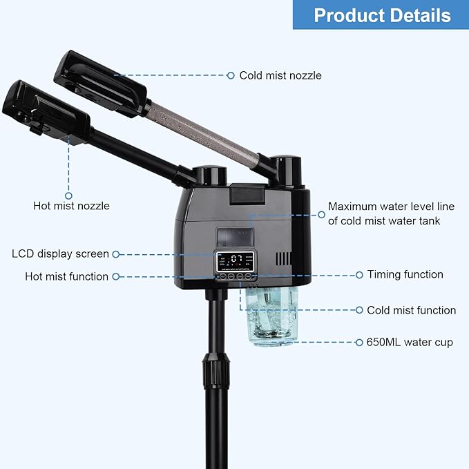 FLOLXNB Professional Facial Steamer, 2 in 1 Facial Steamer, Esthetician Steamer - Image 3