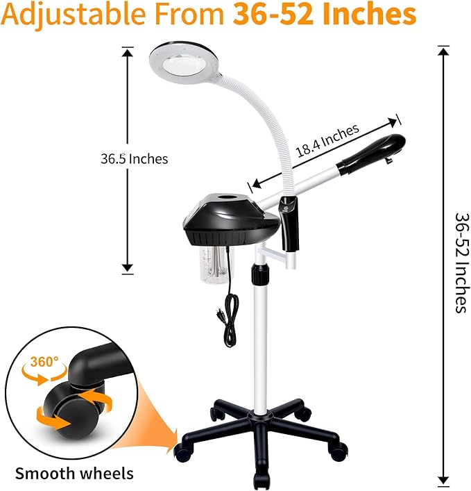 Professional Facial Steamer, 2 in 1 Facial Steamer on Wheels - Image 6