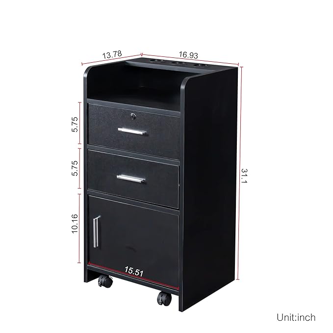 SSLine Modern Salon Station Black Floor Stand Styling Sation Wood Salon Cabinet - Image 2