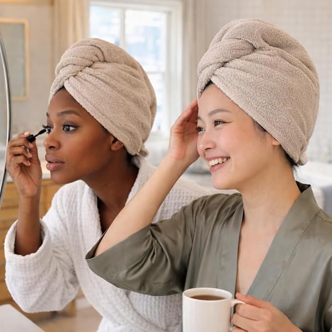 100% Turkish Cotton Hair Towel Wrap 2 Pack – Oeko-TEX Certified Quick Dry Turban - Image 6