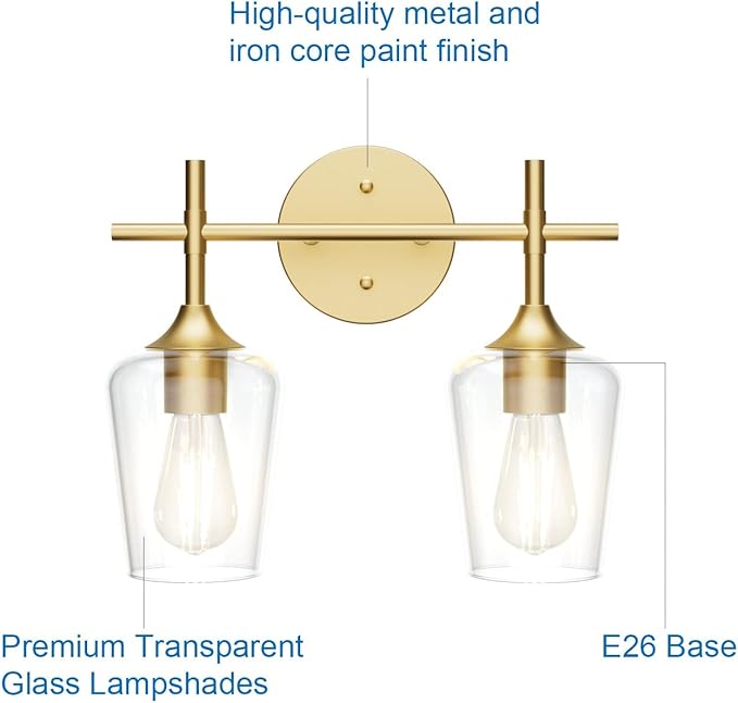 Ralbay Gold Bathroom Light Fixtures 2-Lights - Image 6