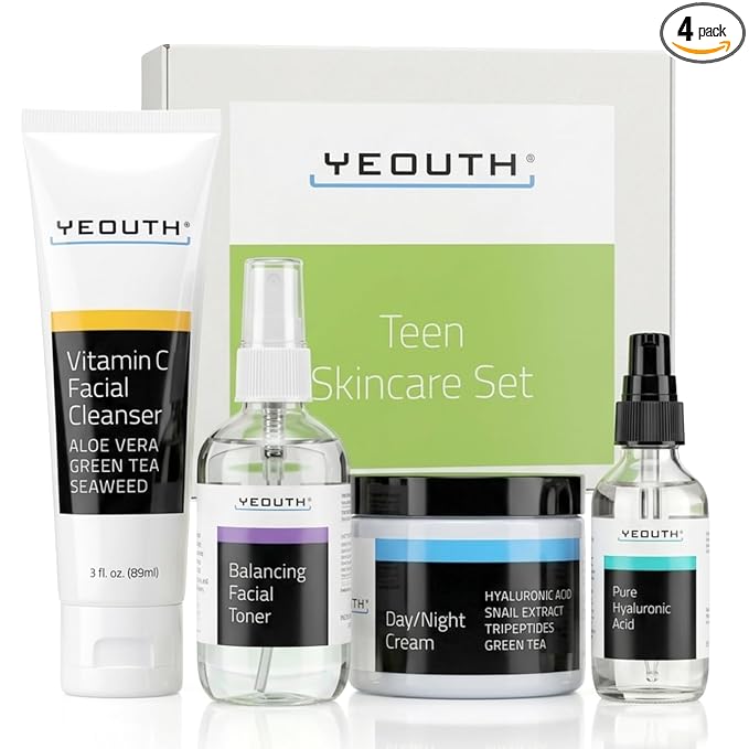 YEOUTH Skin Care Set: Hyaluronic Acid Serum, Vitamin C Cleanser, Toner & Face by YEOUTH