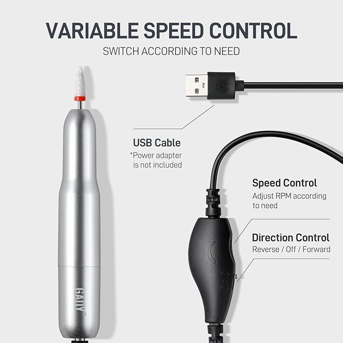 GAOY Electric Nail Drill for Acrylic and Gel, USB Electric Nail File, Portable - Image 4
