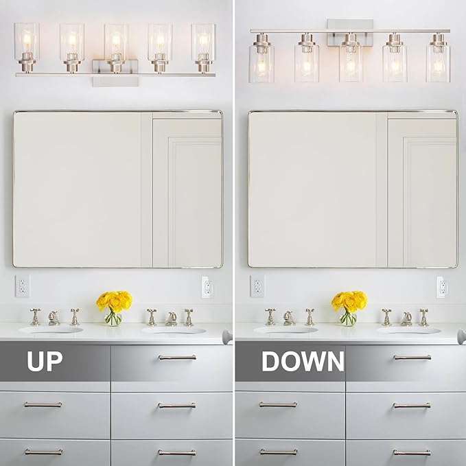 5 Light Bathroom Light Fixtures Brushed Nickel Vanity Light Over Mirror Modern - Image 6