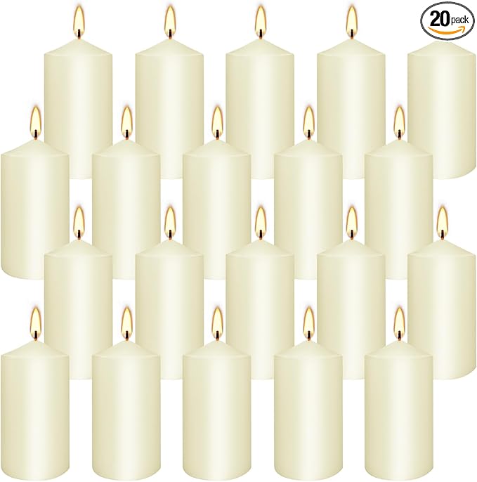 Set of 20 Ivory Pillar Candles, Dripless and Smokeless Dinner Candle, 2x4” by fclayvts