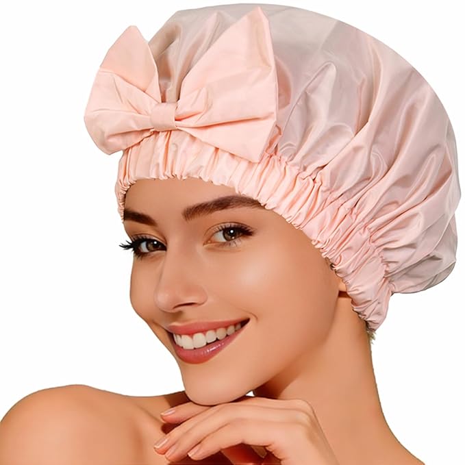 Shower Cap for Women, Cute Bow Waterproof Reusable Bath Cap, Non-Slip Anti by TUVATU