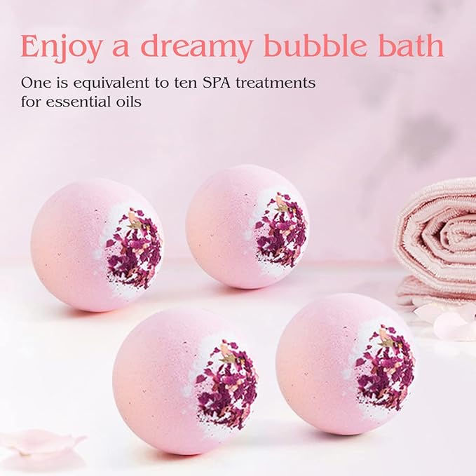 Dried Flower Bath Bombs Salt Balls, Rose Extract Essential Oils, Moisturizing - Image 2