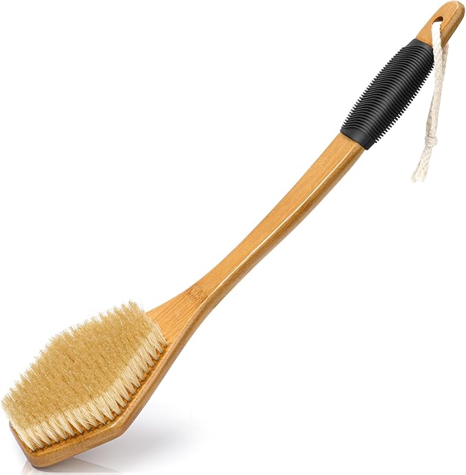 eaxun Bamboo Back Brush with Curved Long Handle, 17.5 Inches Shower Back by eaxun
