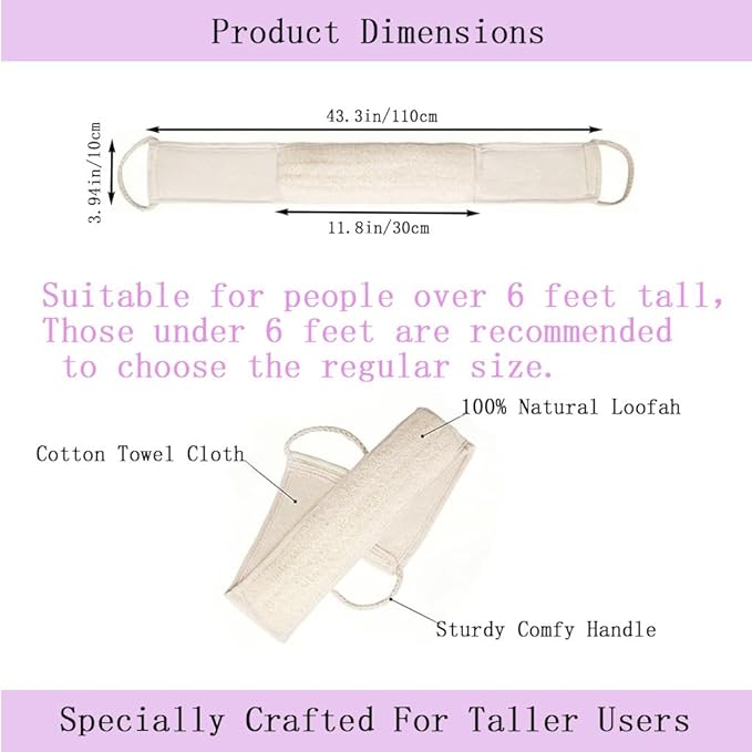 Extra-Long Natural loofah Back Scrubber, Long Back Scrubber - Image 2