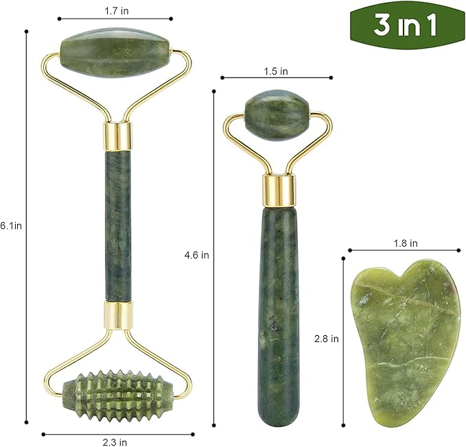 3 in 1 Jade Roller & Gua Sha Set - Image 5