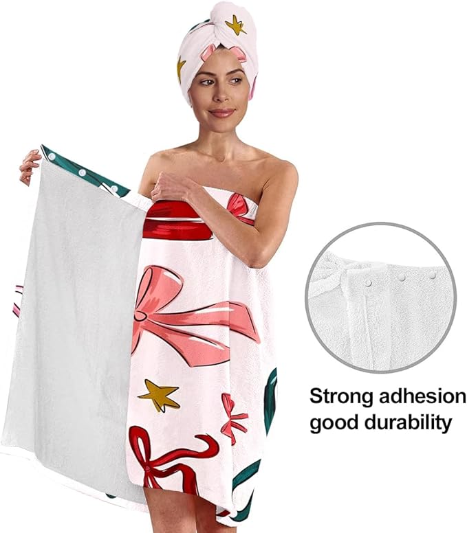 Gift Bow Bath Wrap with Hair Drying Cap – Microfiber Quick Dry Shower Towel - Image 4