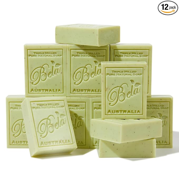 BELA Lemon Myrtle and Lemongrass Soap 3.3 OZ Pack of 12, Long Lasting French by BELAPURENATURALSOAPSANDODORELIMINATINGHOMEFRAGRANCES