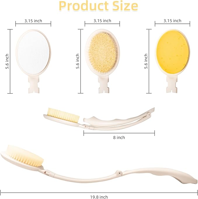 LFJ 19" Long Handle Shower Sponge Brush Set, 3 in 1 Body Brush, Bath Sponge and - Image 2