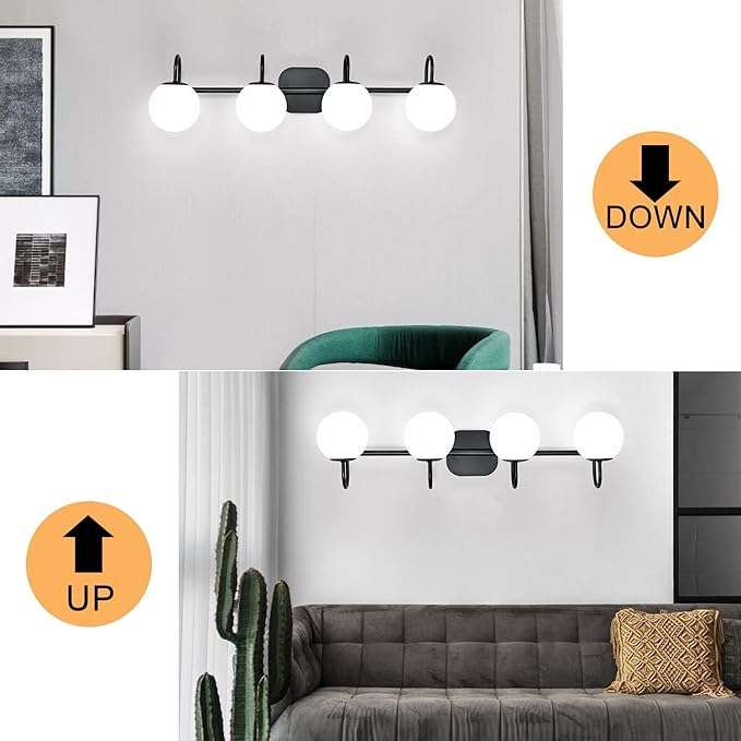 Vintage Bathroom Light Fixtures 4-Lights Black Mid Century Vanity Lights - Image 3