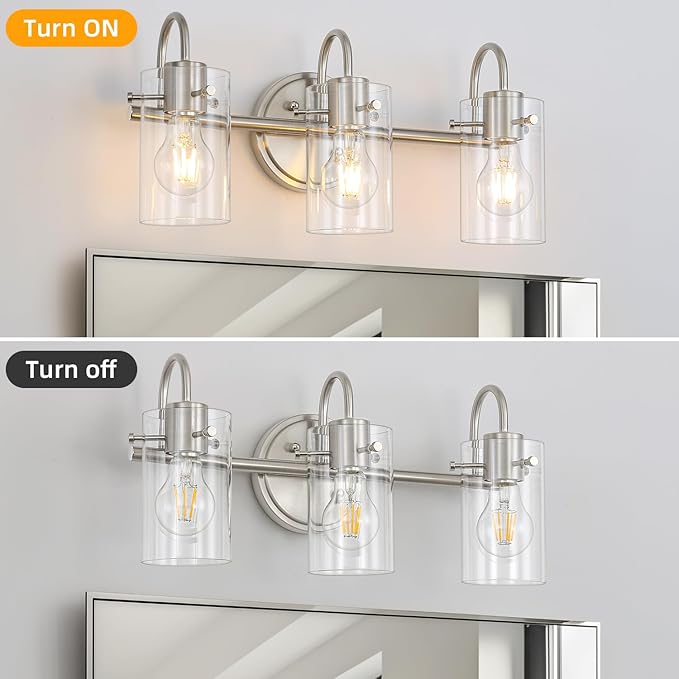 3 Lights Vanity Light Fixture, Brushed Nickel Bathroom Wall Sconces, Modern - Image 2
