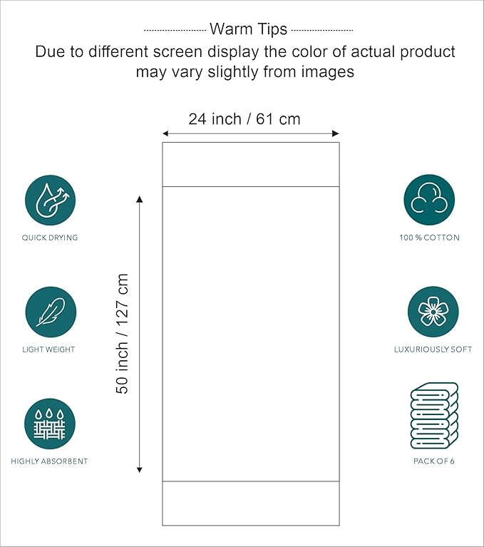 Pleasant Home Bath Towels Set of 6 100% Cotton, 515 GSM | Soft & Highly - Image 7