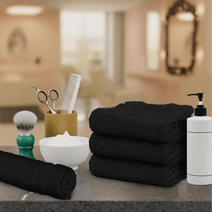 24 Pack Black Hand Towels 100% Cotton Spa Towels 16x27 inches Highly Absorbable - Image 4