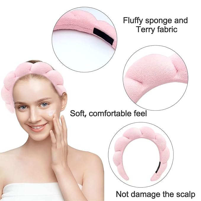 CAZYTOYZ Sponge Spa Headbands for Women Wristband Set Puffy Makeup Brush - Image 4