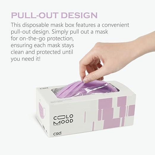 CSD Colo 30 Pcs Purple Disposable Face Masks, 3 Ply Adult Mask - Image 2