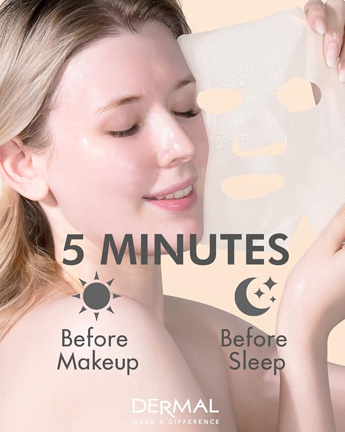DERMAL A+B Korea Collagen Essence Full Face Facial Mask Sheet 32 Full Color SET - Image 7