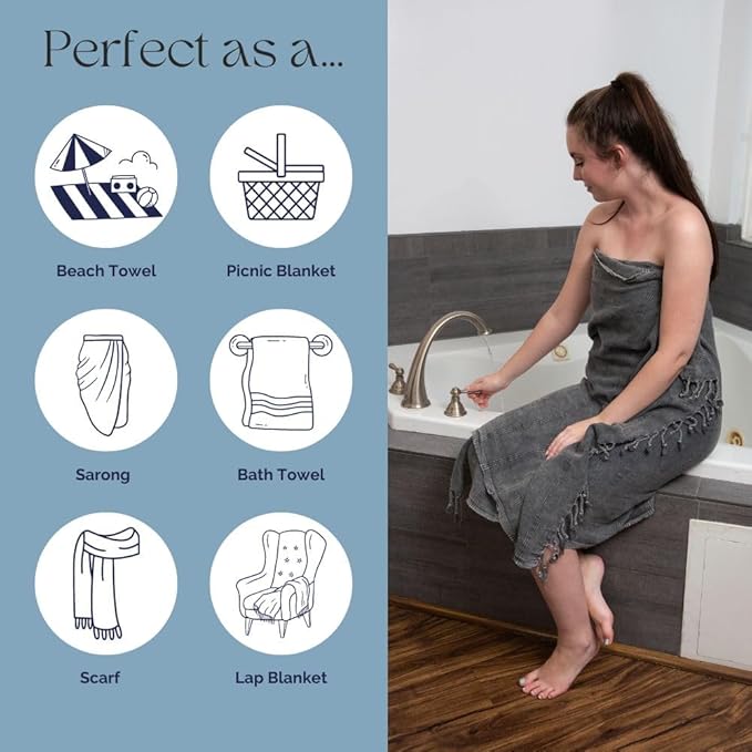 InfuseZen Stonewashed Turkish Bath & Beach Towel –100% Organic Turkish Cotton - Image 7