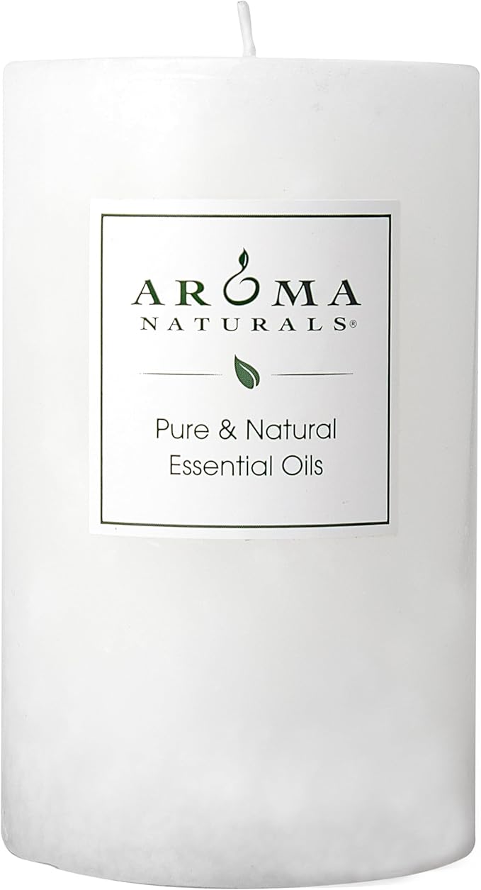 Aroma Naturals Patchouli and Frankincense Essential Oil White Scented Pillar by Aroma+Naturals