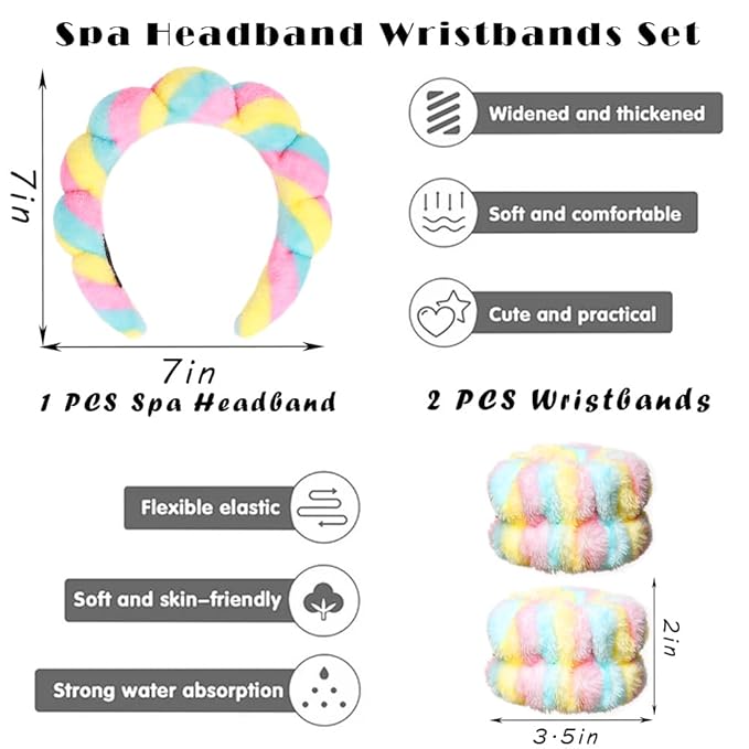Tetizo Spa Headbands for Washing Face Wristband Set Sponge Makeup Skincare - Image 2
