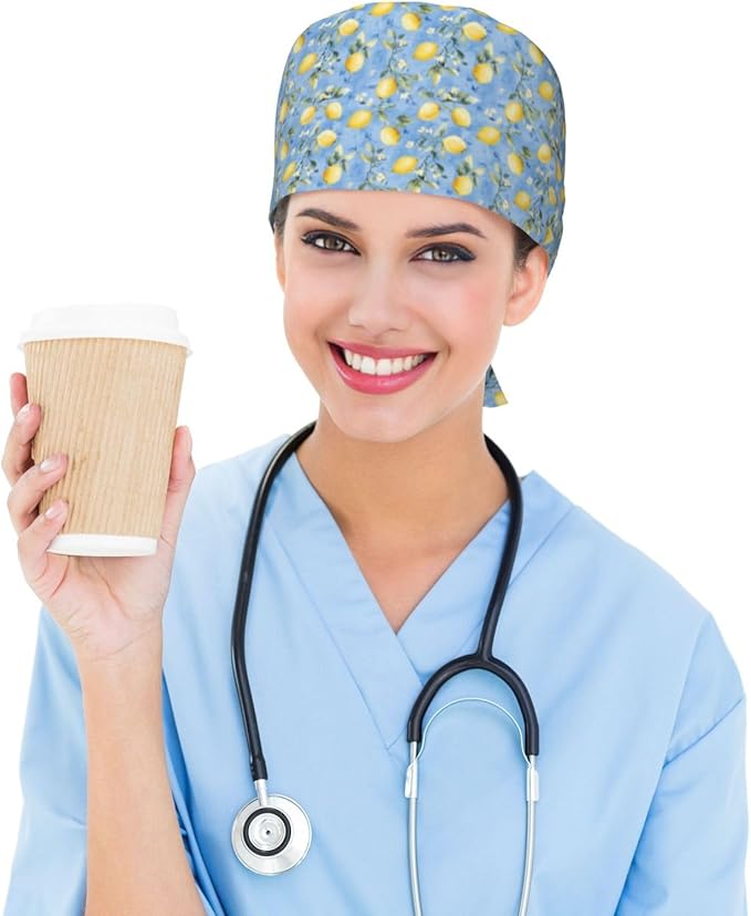 Scrub Cap for Women and Men Boho Black Leaf Pattern Adjustable Breathable - Image 6