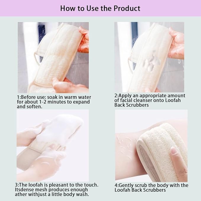Natural Loofah Back Scrubber for Shower, Back exfoliator for Shower, luffa - Image 4