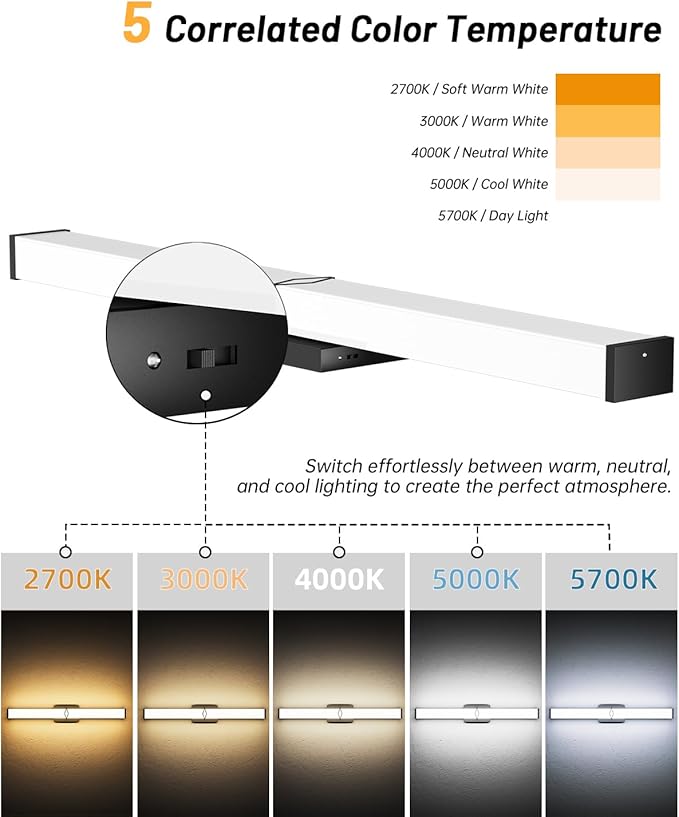 Bathroom Vanity Light, 32inch 5CCT Modern Dimmable Bathroom Light Fixtures Over - Image 2