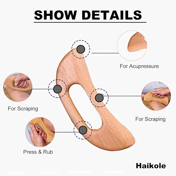 enttgo Body Gua Sha Tool Wooden Lymphatic Drainage Tool, Guasha Massage Tools - Image 3