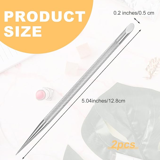 2 PCS Nail Cleaning Cuticle Stick, Stainless Steel, Cuticle Pusher Remover Dead - Image 2
