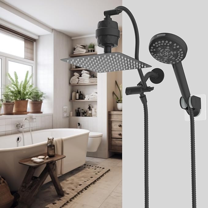 Hibbent All Metal 10'' Dual Filtered Rainfall Shower Head Combo, High Pressure - Image 9